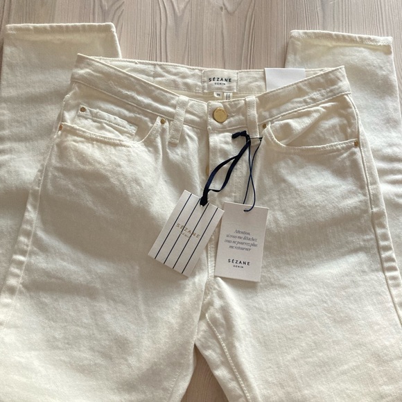 Sezane 1967 ecru denim high rise straight leg pants - Picture 2 of 16